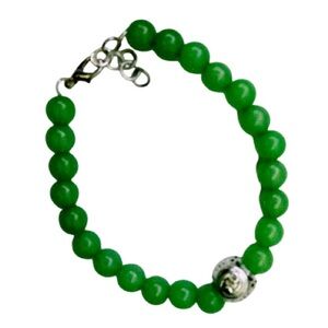 Green Beaded Bracelet with Silver Zodiac Cancer Charm